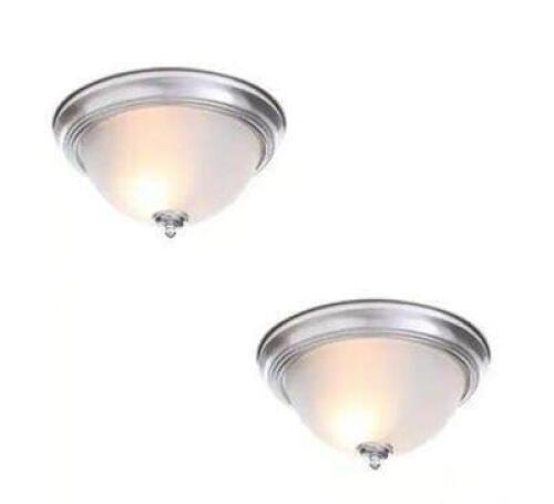 13 IN. 2-LIGHT BRUSHED NICKEL FLUSH MOUNT WITH FROSTED GLASS SHADE (2-PACK)