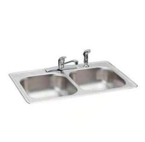 ALL-IN-ONE DROP-IN STAINLESS STEEL 33 IN. 4-HOLE DOUBLE BOWL KITCHEN SINK