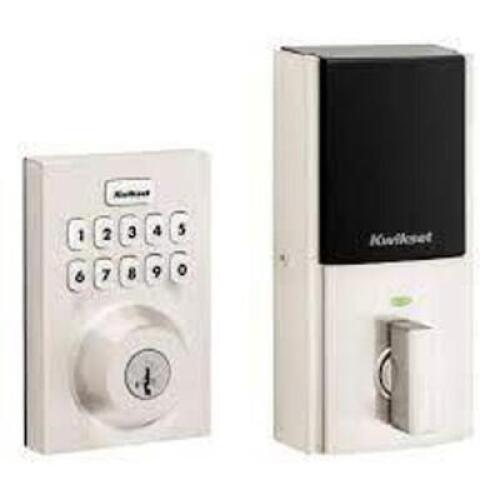 DESCRIPTION: (2) HOME CONNECT KEYPAD, LOCKING DEADBOLT BRAND/MODEL: KWIKSET #620 INFORMATION: WHITE RETAIL$: $149.00 EA QTY: 2