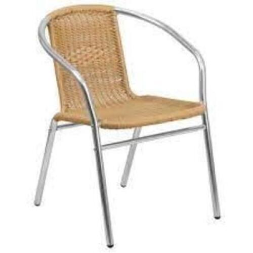 DESCRIPTION: (4) STACKABLE ALUMINUM AND RATTAN CHAIR BRAND/MODEL: FLASH FURNITURE #889142043843 INFORMATION: BROWN RETAIL$: $80.74 EA QTY: 4