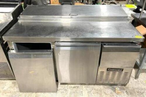 DESCRIPTION: 60" PIZZA PREP TABLE W/ REFRIGERATED BASE BRAND / MODEL: CONTINENTAL PA60 ADDITIONAL INFORMATION 115 VOLTS, 60 HZ, PHASE 1 SIZE 60" LOCAT