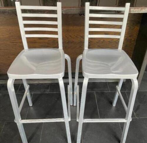 DESCRIPTION: (4) 30" LADDER BACK ALUMINUM BAR STOOLS. LOCATION: AREA # 6 THIS LOT IS: SOLD BY THE PIECE QTY: 4