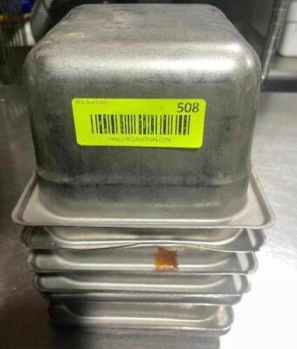 DESCRIPTION: (6) 1/6 SIZE STAINLESS INSERTS SIZE 4" DEEP LOCATION: AREA #2 THIS LOT IS: SOLD BY THE PIECE QTY: 6