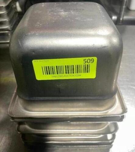 DESCRIPTION: (6) 1/6 SIZE STAINLESS INSERTS SIZE 4" DEEP LOCATION: AREA #2 THIS LOT IS: SOLD BY THE PIECE QTY: 6