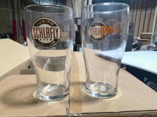 DESCRIPTION: (24) SCHLAFLY 16 OZ LOGO'ED MIXING GLASSES SIZE 16 OZ LOCATION: AREA #2 THIS LOT IS: SOLD BY THE PIECE QTY: 24