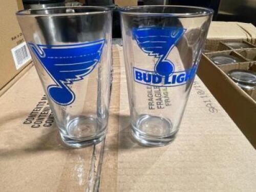 DESCRIPTION: (24) BUD LIGHT / ST. LOUIS BLUES LOGO'ED MIXING GLASSES SIZE 16 OZ LOCATION: AREA #2 THIS LOT IS: SOLD BY THE PIECE QTY: 24