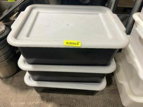 DESCRIPTION: (3) BLACK PLASTIC BUS TUBS LOCATION: AREA #1 THIS LOT IS: SOLD BY THE PIECE QTY: 3