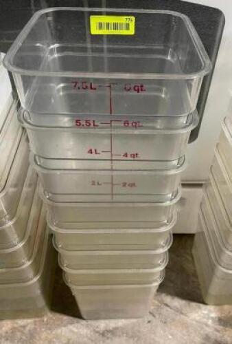 DESCRIPTION: (6) 8 QT PLASTIC CONTAINERS SIZE 8 QT LOCATION: AREA #2 THIS LOT IS: SOLD BY THE PIECE QTY: 6