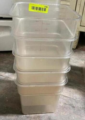 DESCRIPTION: (5) 4 QT PLASTIC CONTAINERS SIZE 4 QT LOCATION: AREA #2 THIS LOT IS: SOLD BY THE PIECE QTY: 5