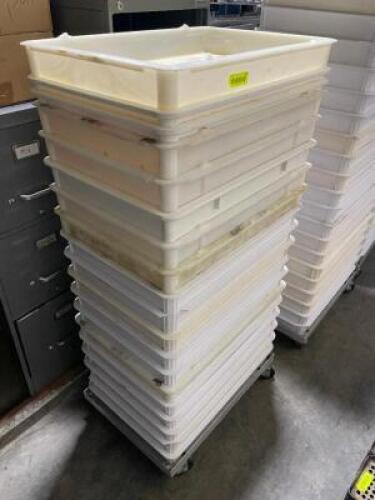 DESCRIPTION: (16) STACKABLE PLASTIC DOUGH BOXES W/ DOLLY LOCATION: AREA #2 THIS LOT IS: SOLD BY THE PIECE QTY: 16