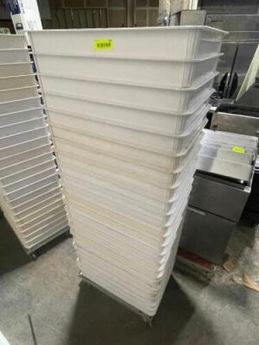 DESCRIPTION: (18) STACKABLE PLASTIC DOUGH BOXES W/ DOLLY LOCATION: AREA #2 THIS LOT IS: SOLD BY THE PIECE QTY: 18