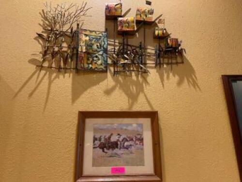 DESCRIPTION: (1) FRAMED PRINT AND (1) METAL WALL DECORATION LOCATION: SEATING THIS LOT IS: ONE MONEY QTY: 1