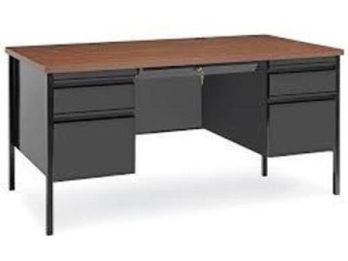 DESCRIPTION: (1) OFFICE DESK WITH WOOD TOP BRAND/MODEL: ULINE #H-5685BL INFORMATION: BLACK WITH WALNUT WOOD LAMINATE TOP RETAIL$: $715.00 EA SIZE: 60"
