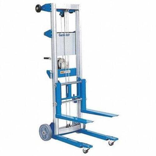DESCRIPTION: (1) MANUAL FORK-OVER STACKER BRAND/MODEL: GENIE #4YZ85 INFORMATION: BLUE RETAIL$: $2085.77 EA SIZE: 22 1/2 IN X 3 1/2 IN, 3 1/2 IN TO 10