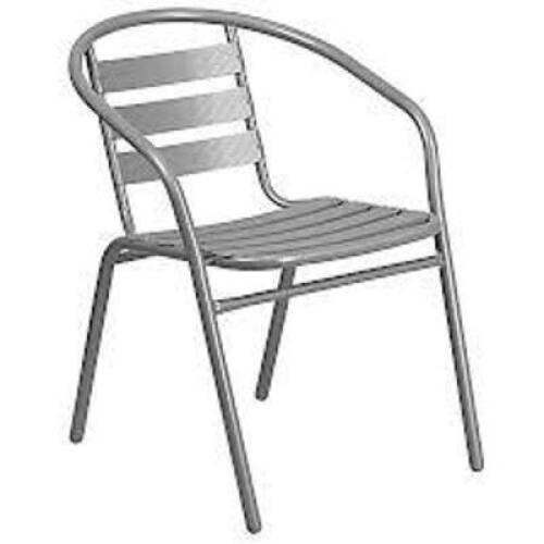 DESCRIPTION: (2) METAL STACKING CHAIRS BRAND/MODEL: FLASH FURNITURE INFORMATION: SILVER RETAIL$: $35.00 EA SIZE: 24"L 21.5"W 28.5"H QTY: 2