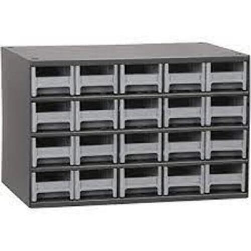 DESCRIPTION: (1) STORAGE CABINET HARDWARE ORGANIZER BRAND/MODEL: AKRO-MILS #19320 INFORMATION: GRAY, STEEL RETAIL$: $213.57 EA SIZE: 5X4 DRAWERS QTY: