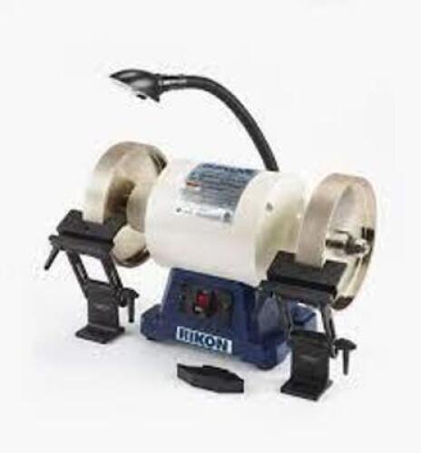 DESCRIPTION: (1) GRINDING WHEEL WITH LIGHT BRAND/MODEL: RIKON INFORMATION: BLUE AND SILVER RETAIL$: $179.99 EA QTY: 1