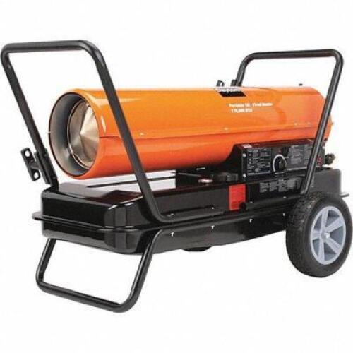 DESCRIPTION: (1) PORTABLE OIL AND KEROSENE TORPEDO HEATER, WHEELED BRAND/MODEL: DAYTON #3VE51 INFORMATION: ORANGE RETAIL$: $667.58 EA SIZE: 4000 ST FT