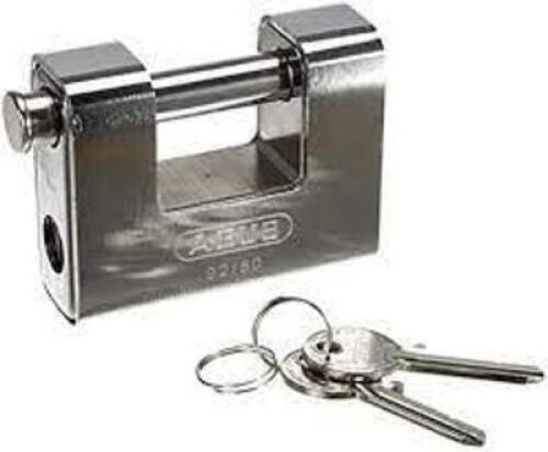 DESCRIPTION: (2) MONOBLOCK PADLOCK BRAND/MODEL: ABUS LOCK #92/80 RETAIL$: $63.28 EA SIZE: 3-1/16" solid brass monoblock padlock with chrome plated ste
