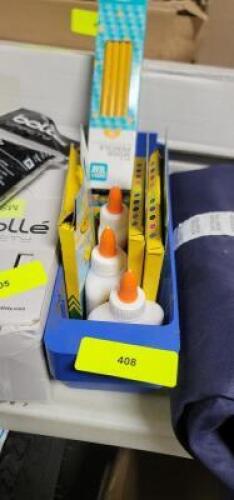 DESCRIPTION: (1) SET OF SCHOOL SUPPLIES INFORMATION: 3 GLUE 3 COLORED PENCIL QTY: 1