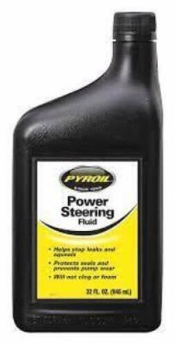 DESCRIPTION: (6) POWER STEERING FLUID BRAND/MODEL: PYROIL RETAIL$: $6.68 EA SIZE: 32 FL OZ QTY: 6