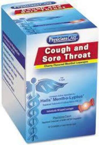 DESCRIPTION: (3) BOXES OF (50) COUGH AND SORE THROAT LOZENGE BRAND/MODEL: PHYSICIANS CARE RETAIL$: $15.38 EA SIZE: 7.6 MG QTY: 3