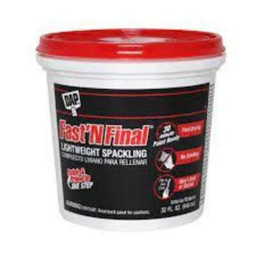DESCRIPTION: (2) DRYWALL PLASTER REPAIR SPACKLING BRAND/MODEL: DAP FAST N FINAL INFORMATION: WHITE RETAIL$: $15.00 EA SIZE: 32 OZ QTY: 2
