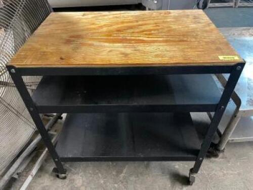 THREE TIER METAL AV CART W/ WOOD PANEL TOP
