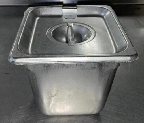 (6) 1/6 SIZE STAINLESS INSERTS W/ LIDS