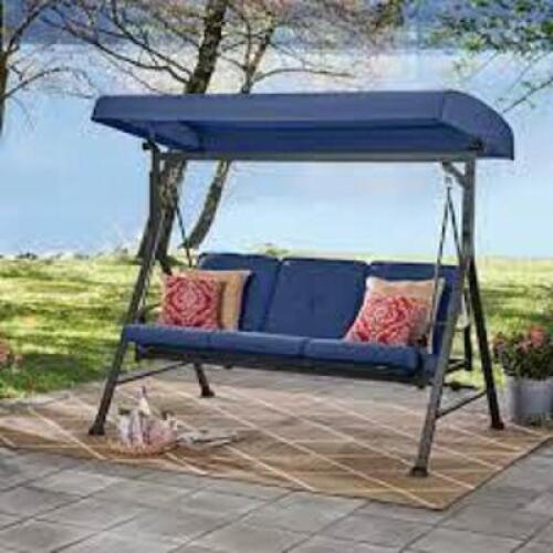 DESCRIPTION: (1) 3-PERSON DAYBED SWING BRAND/MODEL: MAINSTAYS INFORMATION: NAVY BLUE RETAIL$: $399.99 EA SIZE: MUST COME INSPECT QTY: 1