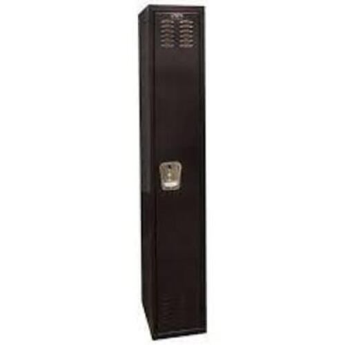 DESCRIPTION: (1) SINGLE TIER LOCKER BRAND/MODEL: HALLOWELL INFORMATION: BLACK WITH WOOD POSTS RETAIL$: $551.31 EA SIZE: 12" W 18" D 72" H QTY: 1