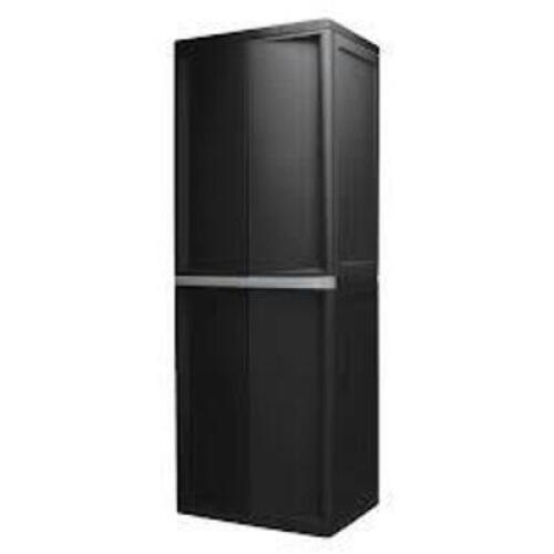 DESCRIPTION: (1) PLASTIC 4 SHELF GARAGE CABINET BRAND/MODEL: HYPER TOUGH INFORMATION: BLACK RETAIL$: $100.00 EA SIZE: 18X25 QTY: 1