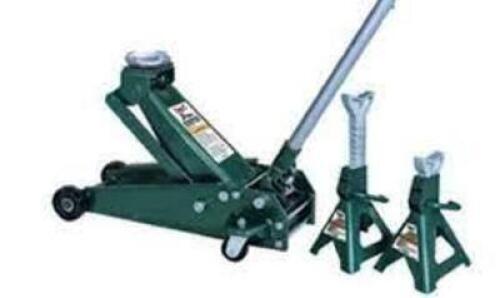 DESCRIPTION: (1) FLOOR JACK AND 2 STANDS KIT BRAND/MODEL: SAFEGUARD #62031 INFORMATION: GREEN RETAIL$: $409.00 TOTAL SIZE: 3 TON CAPACITY QTY: 1