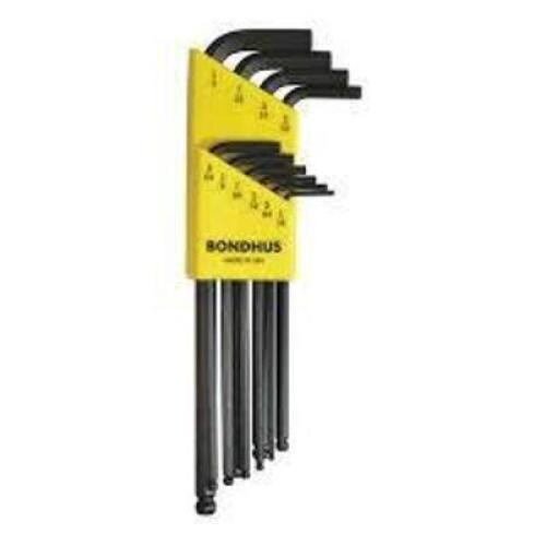 DESCRIPTION: (1) BALL END BALLDRIVER ALLEN WRENCH SET BRAND/MODEL: BONDHUS #10938 INFORMATION: BLACK RETAIL$: $25.56 EA SIZE: 10 PIECE QTY: 1