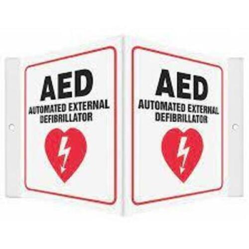 DESCRIPTION: (1) BOX OF (25) SAFETY SIGNS - AED BRAND/MODEL: CONDOR #480Y25 INFORMATION: WHITE RETAIL$: $12.60 EA SIZE: 6" X 8-1/2" QTY: 1
