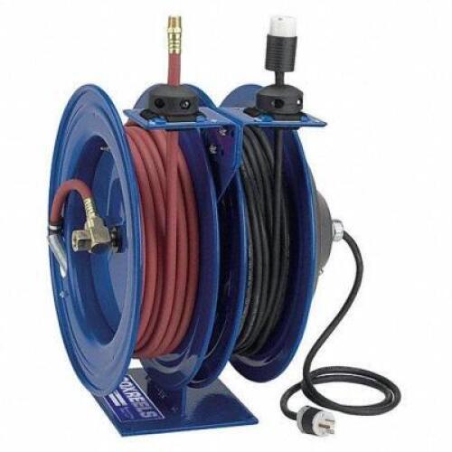 DESCRIPTION: (1) DUAL REEL SPRING RETURN HOSE REEL BRAND/MODEL: COXREELS #29PX24 RETAIL$: $1000.00 EA SIZE: 50 ft (3/8 in I.D.), 3/8 in NPT x 3/8 in Q