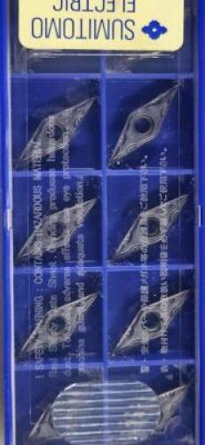 DESCRIPTION: (10) VBGT CARBIDE TURNING INSERTS BRAND/MODEL: SUMITOMO VBGT220MESI AC1030U RETAIL$: 15.19 QTY: 10