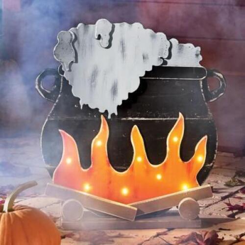 DESCRIPTION Chunky Wood Cutouts Lit Halloween Cauldron CONDITION Brand New - In Box - Retail - $74.99 ADDITIONAL INFO Our sturdy Chunky Wood Cutouts a