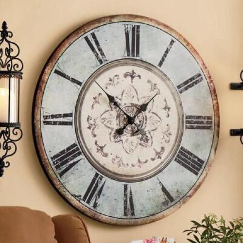 DESCRIPTION Large 32" Vintage Style Blue Wall Clock CONDITION Brand New - In Box - Retail - $129.99 ADDITIONAL INFO Gentle distressing gives this cloc