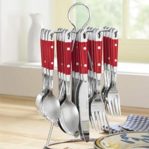 DESCRIPTION (21) Piece Hanging Flatware Set - Black CONDITION Brand New - In Box - Retail - $42.95 ADDITIONAL INFO Convenience and good looks at your