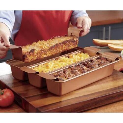 DESCRIPTION Copper Loaf Pan Set CONDITION Brand New - In Box - Retail - $49.99 ADDITIONAL INFO Create delicious, healthy baked goods...the easy and ef