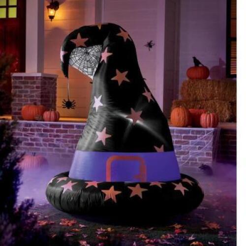 DESCRIPTION Witchs Hat Inflatable CONDITION Appears New - Inspected Good - In Box - Includes Inflatable, Power cord, and Blower - Retail - $89.99 ADDI