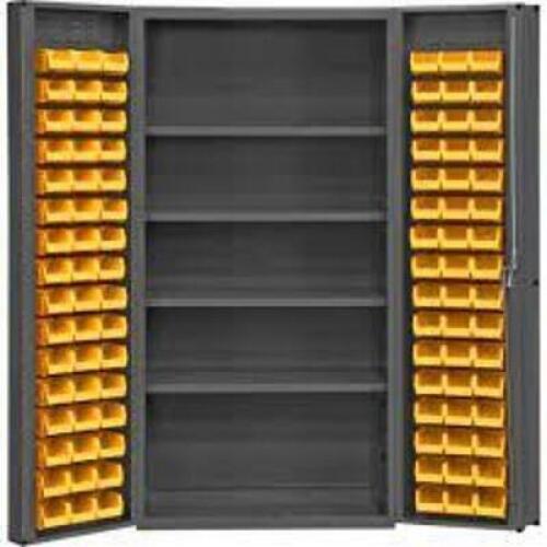 DESCRIPTION: (1) BIN STORAGE CABINET BRAND/MODEL: DURHAM INFORMATION: YELLOW BINS RETAIL$: $1460.00 EA SIZE: 36"W 24"D 72"H QTY: 1