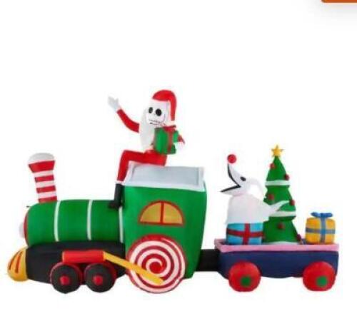 DESCRIPTION: (1) JACK SKELLINGTON ON A TRAIN HOLIDAY INFLATABLE BRAND/MODEL: DISNEY RETAIL$: $199.99 EA SIZE: 10' WIDE QTY: 1