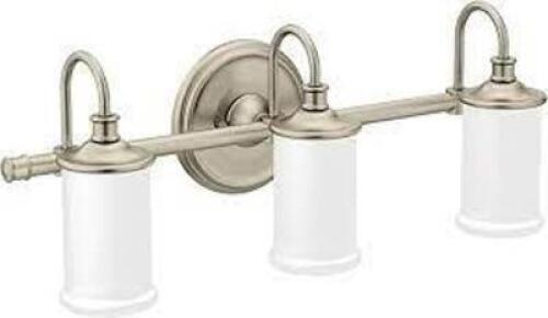 DESCRIPTION: (1) 3 LIGHT GLOBE LIGHTING BRAND/MODEL: MOEN #YB6463BN INFORMATION: BRUSHED NICKEL RETAIL$: $255.00 EA QTY: 1