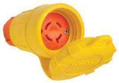 DESCRIPTION: (3) LOCKING L16-20R CONNECTOR BRAND/MODEL: P&S 27W76AM RETAIL$: $100.00 EA SIZE: P&S 27W76AM 20A 480V LOCKING L16-20R CONNECTOR, ORANGE/Y