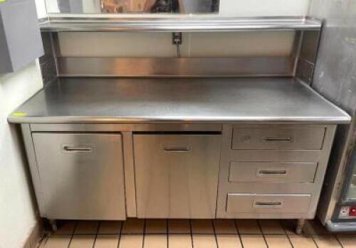 72" X 30" STAINLESS ENCLOSED PREP TABLE W/ SLIDE-OUT INGREDIENT DRAWERS & RISER SHELF