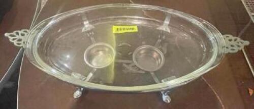 GLASS CHAFFING DISH W/ STAND.