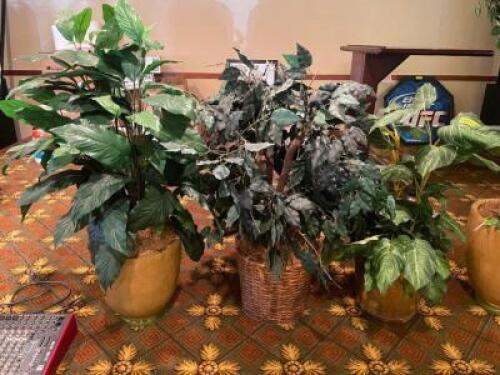 (3) ASSORTED SMALL FAUX PLANTERS.