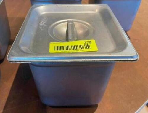 (6) 1/6 SIZE STAINLESS INSERTS W/ LIDS